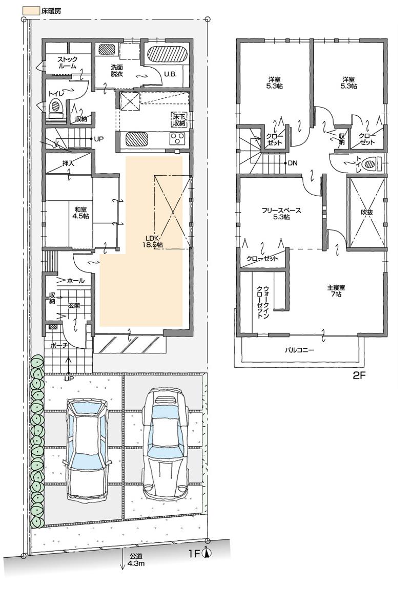 Floor plan. (E Building), Price 39,500,000 yen, 4LDK+2S, Land area 131.6 sq m , Building area 114.7 sq m