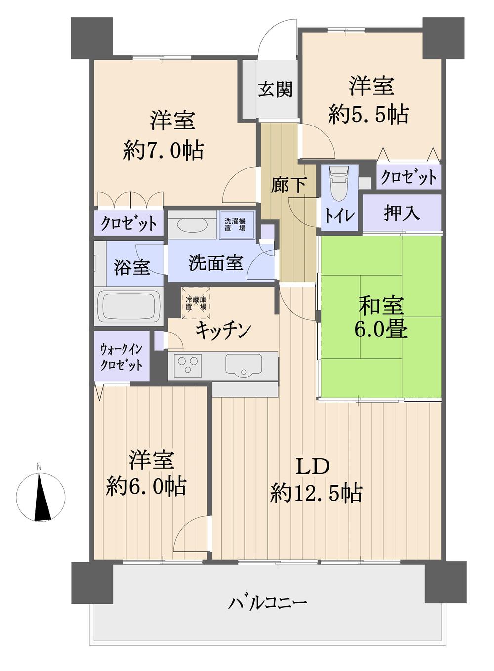 Floor plan. 4LDK, Price 20.5 million yen, Occupied area 84.86 sq m , Balcony area 13.3 sq m