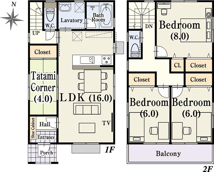 Floor plan. 34,800,000 yen, 4LDK, Land area 132.24 sq m , Building area 99.2 sq m