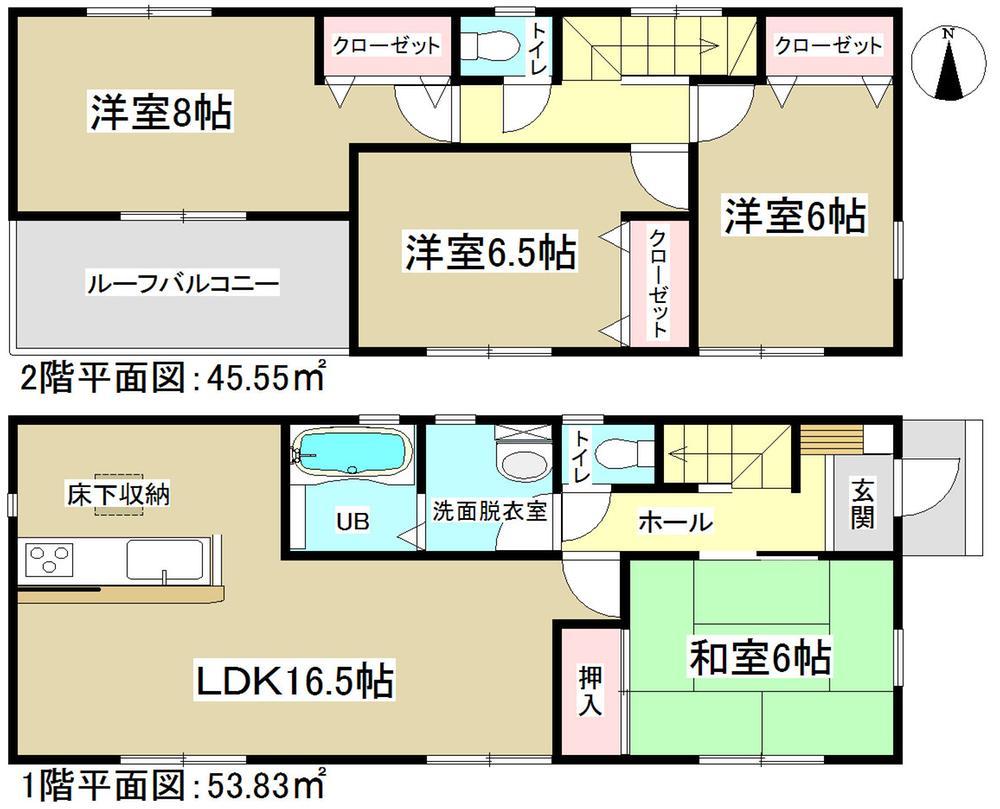 Floor plan. Building 2 All room is south-facing and 6 quires more. Popular face-to-face kitchen is equipped with useful underfloor storage!