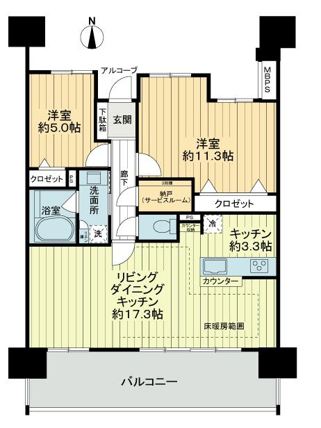 Floor plan. 2LDK + S (storeroom), Price 28.8 million yen, Occupied area 77.48 sq m , Balcony area 17.2 sq m