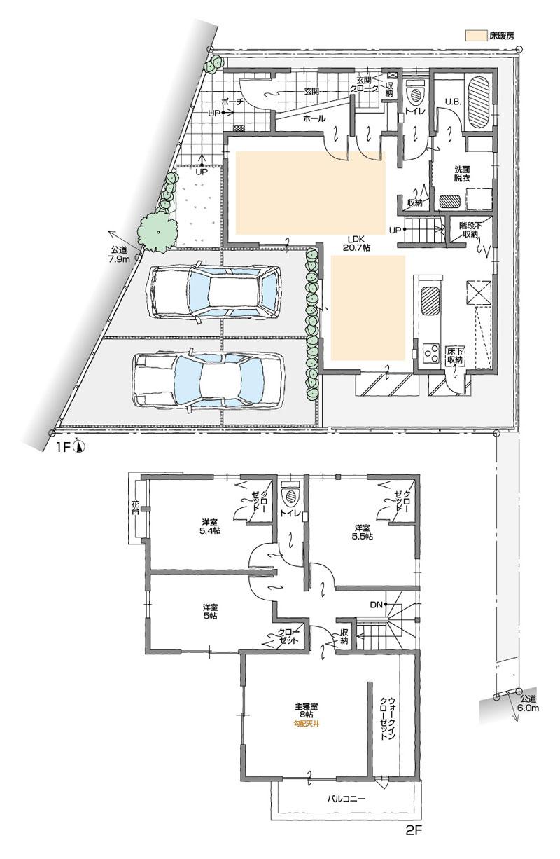 Floor plan. (D Building), Price 35,800,000 yen, 4LDK+2S, Land area 154.56 sq m , Building area 118.84 sq m