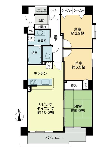 Floor plan. 3LDK, Price 17.8 million yen, Occupied area 71.22 sq m , Balcony area 9.02 sq m