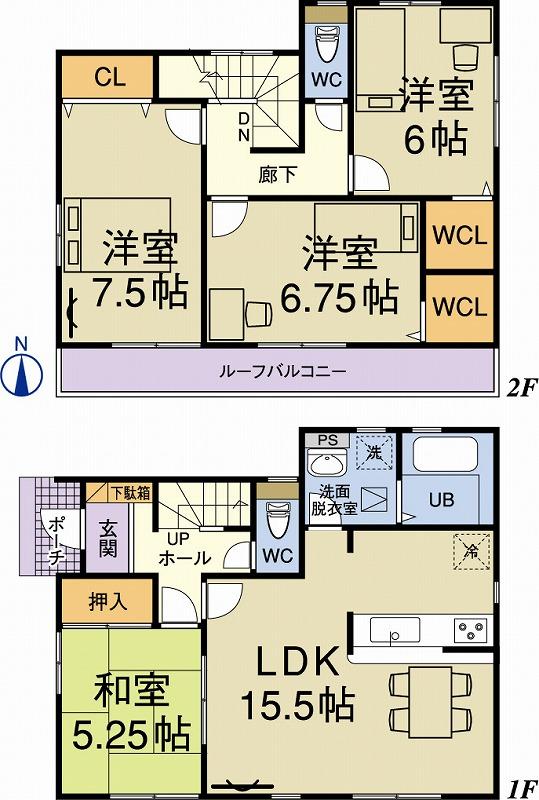 Floor plan. Price 24,800,000 yen, 4LDK, Land area 125.66 sq m , Building area 98.97 sq m
