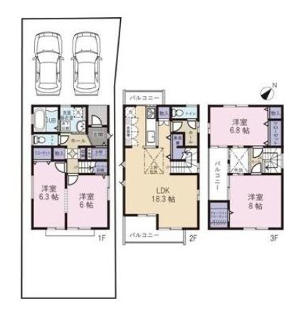 Floor plan. (Middle building), Price 31,300,000 yen, 4LDK, Land area 111.1 sq m , Building area 111.57 sq m
