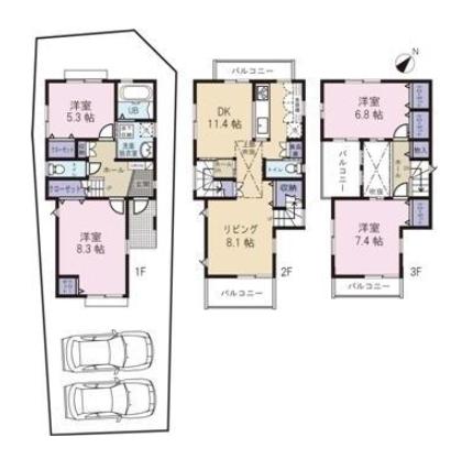 Floor plan. (East Building), Price 32,800,000 yen, 4LDK, Land area 111.95 sq m , Building area 114.67 sq m