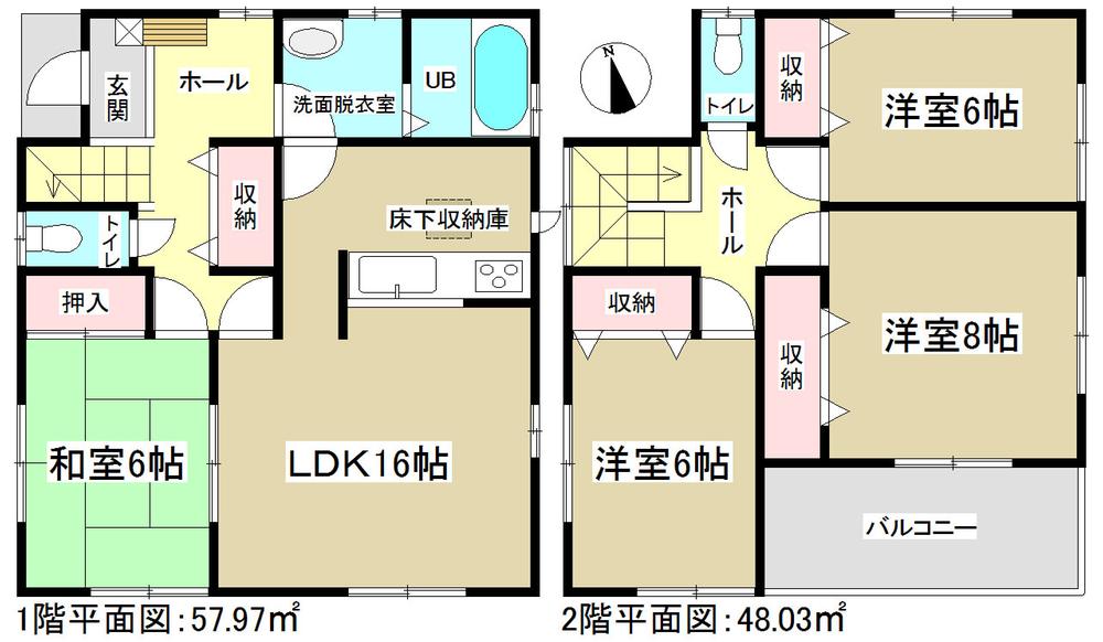 Floor plan. 28.8 million yen, 4LDK, Land area 134.89 sq m , Building area 106 sq m all room 6 quires more! 