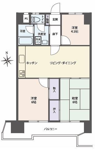 Floor plan. 3LDK, Price 6.9 million yen, Footprint 56.7 sq m , Balcony area 8.75 sq m   ■ 3LDK