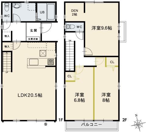 Floor plan. (M-1type), Price 25,800,000 yen, 3LDK, Land area 127.09 sq m , Building area 106.84 sq m