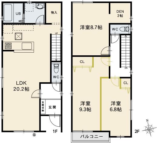 Floor plan. (M-2type), Price 24,800,000 yen, 3LDK, Land area 122.71 sq m , Building area 107.67 sq m