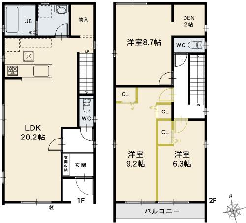 Floor plan. (M-3type), Price 25,300,000 yen, 3LDK, Land area 121.39 sq m , Building area 111.39 sq m