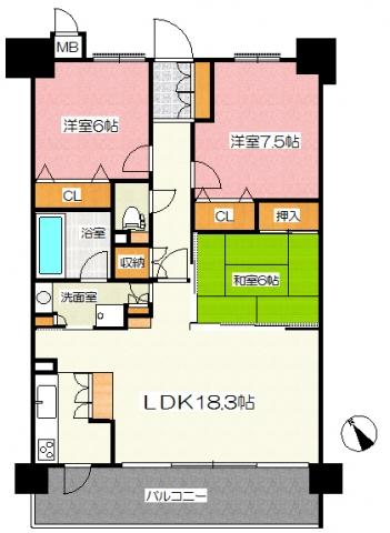 Floor plan. 3LDK, Price 20.8 million yen, Occupied area 84.18 sq m , Balcony area 15.47 sq m floor plan