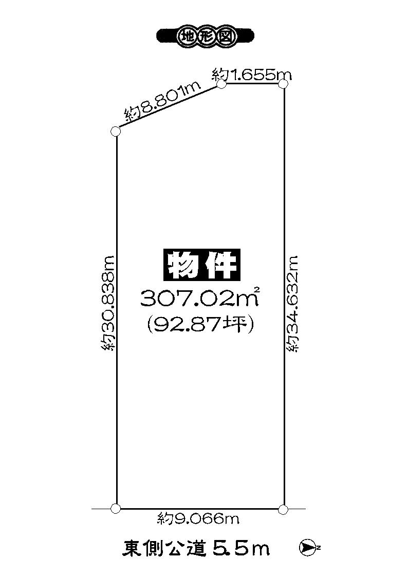 Compartment figure. Land price 19,800,000 yen, No land area 307.02 sq m building conditions! Land area: 92.87 square meters Frontage 9m, South frontage 30.8m Day good!
