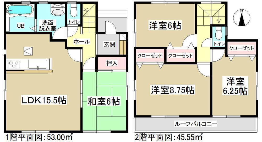 Floor plan. Building 2 whole room 6 quires more. 2 Kainushi bedroom is spacious 8.75 Pledge! 