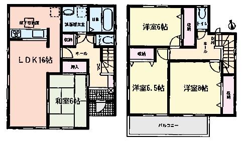 Floor plan. (1 Building), Price 29,800,000 yen, 4LDK, Land area 134.89 sq m , Building area 106 sq m