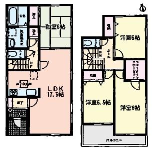 Floor plan. (5 Building), Price 28.8 million yen, 4LDK, Land area 145.33 sq m , Building area 106 sq m