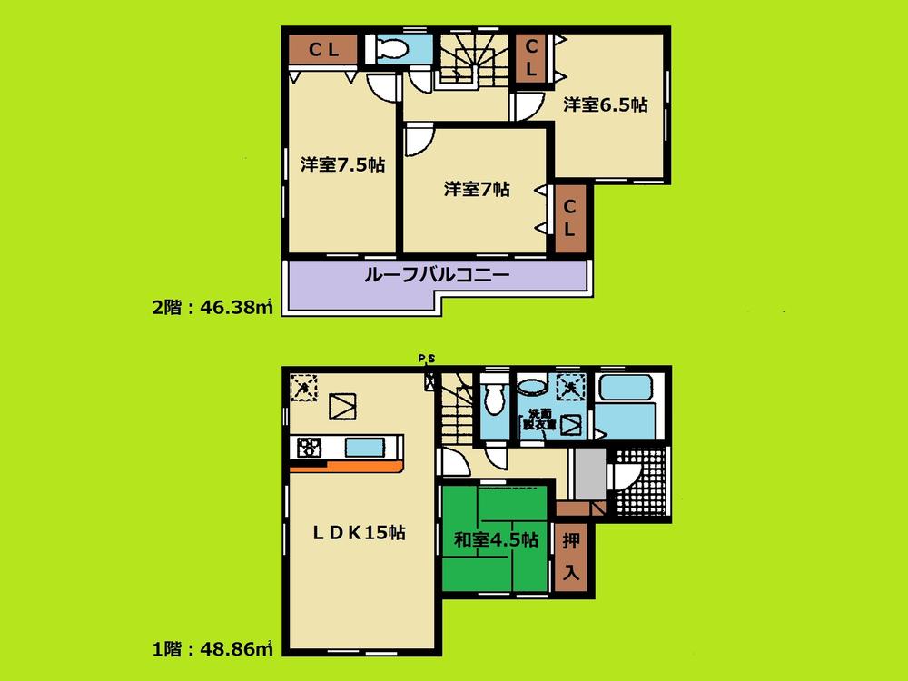 Floor plan. 17.8 million yen, 4LDK, Land area 115.21 sq m , Building area 95.24 sq m