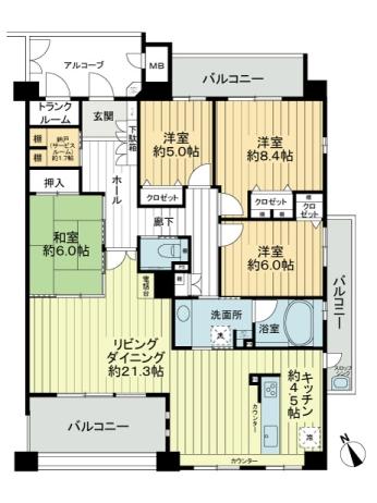 Floor plan. 4LDK + S (storeroom), Price 26,900,000 yen, Footprint 120.87 sq m , Balcony area 25.55 sq m area occupied 120 square meters more than 4LDK!