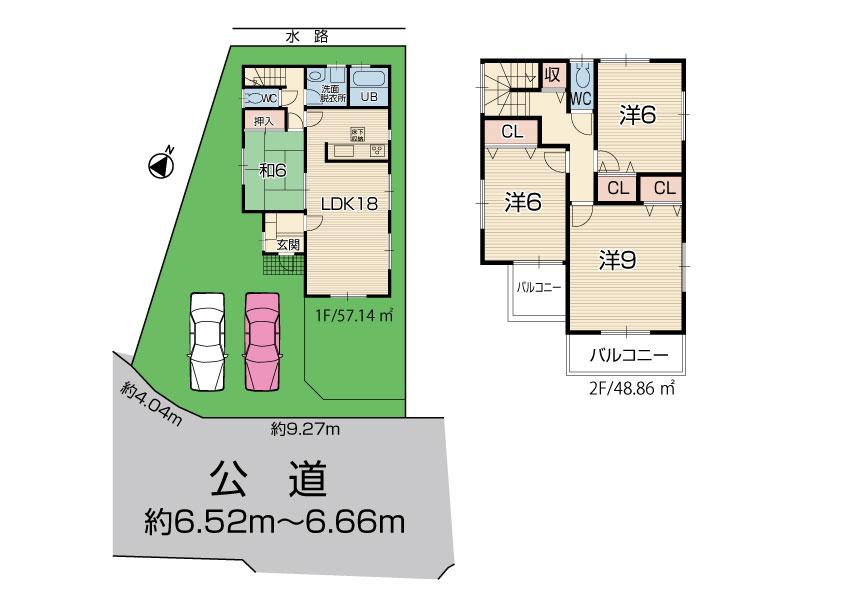 Floor plan. 29,800,000 yen, 4LDK, Land area 175.92 sq m , Bright and airy and the room in the building area 106 sq m south dihedral balcony