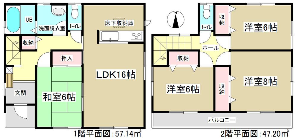 Floor plan. 29,800,000 yen, 4LDK, Land area 144.86 sq m , Building area 104.34 sq m south-facing! 