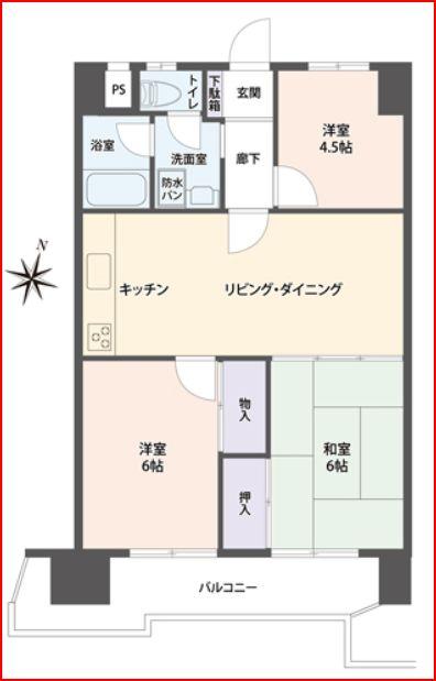 Floor plan. 3LDK, Price 7.9 million yen, Footprint 56.7 sq m , Balcony area 8.75 sq m