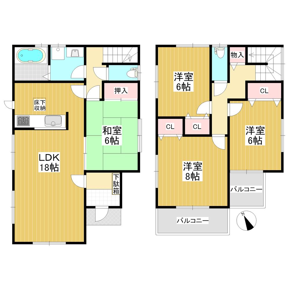 Floor plan. (3 Building), Price 21,800,000 yen, 4LDK, Land area 167.41 sq m , Building area 106 sq m