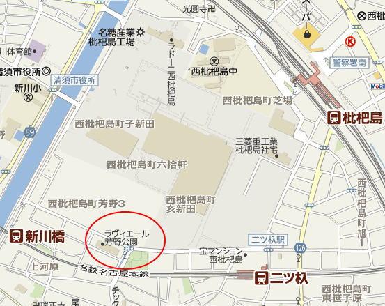 Local guide map. Meitetsu Nagoya Main Line "Shinkawa Bridge" station 4 minutes walk