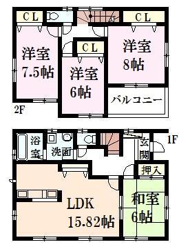 Floor plan. 25,800,000 yen, 4LDK, Land area 158.54 sq m , Building area 105.17 sq m