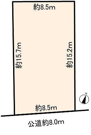 Compartment figure. Land price 16 million yen, Land area 132.21 sq m south-facing, Between a population of about 8.5m, Front road about 8.0m, Terrain good