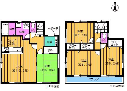 Floor plan. (Building 2), Price 26,800,000 yen, 4LDK, Land area 165.02 sq m , Building area 98.55 sq m
