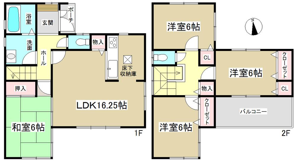 Floor plan. 26,800,000 yen, 4LDK, Land area 105.15 sq m , Building area 97.2 sq m all room 6 quires more!