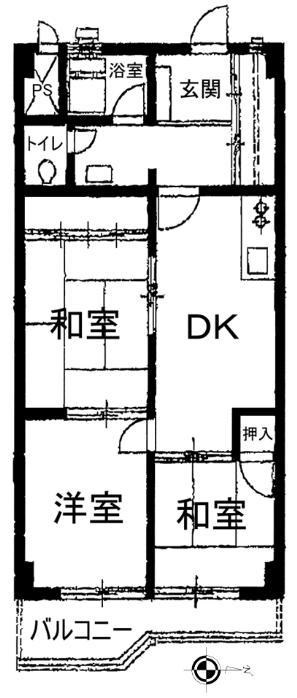 Floor plan. 3DK, Price 4.6 million yen, Occupied area 58.14 sq m , Balcony area 6.65 sq m