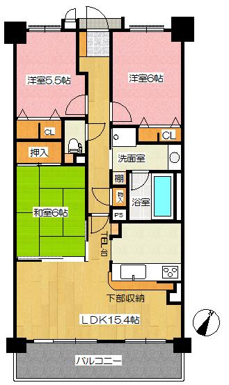 Floor plan. 3LDK, Price 14.8 million yen, Footprint 72.5 sq m , Balcony area 10.78 sq m floor plan