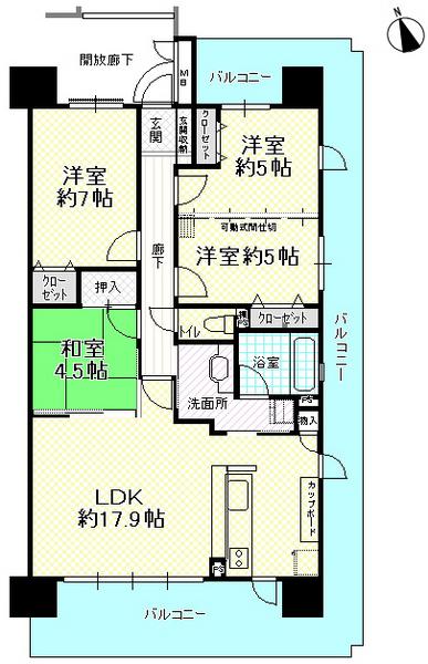 Floor plan. 4LDK, Price 22,800,000 yen, Occupied area 86.25 sq m , Balcony area 35.46 sq m