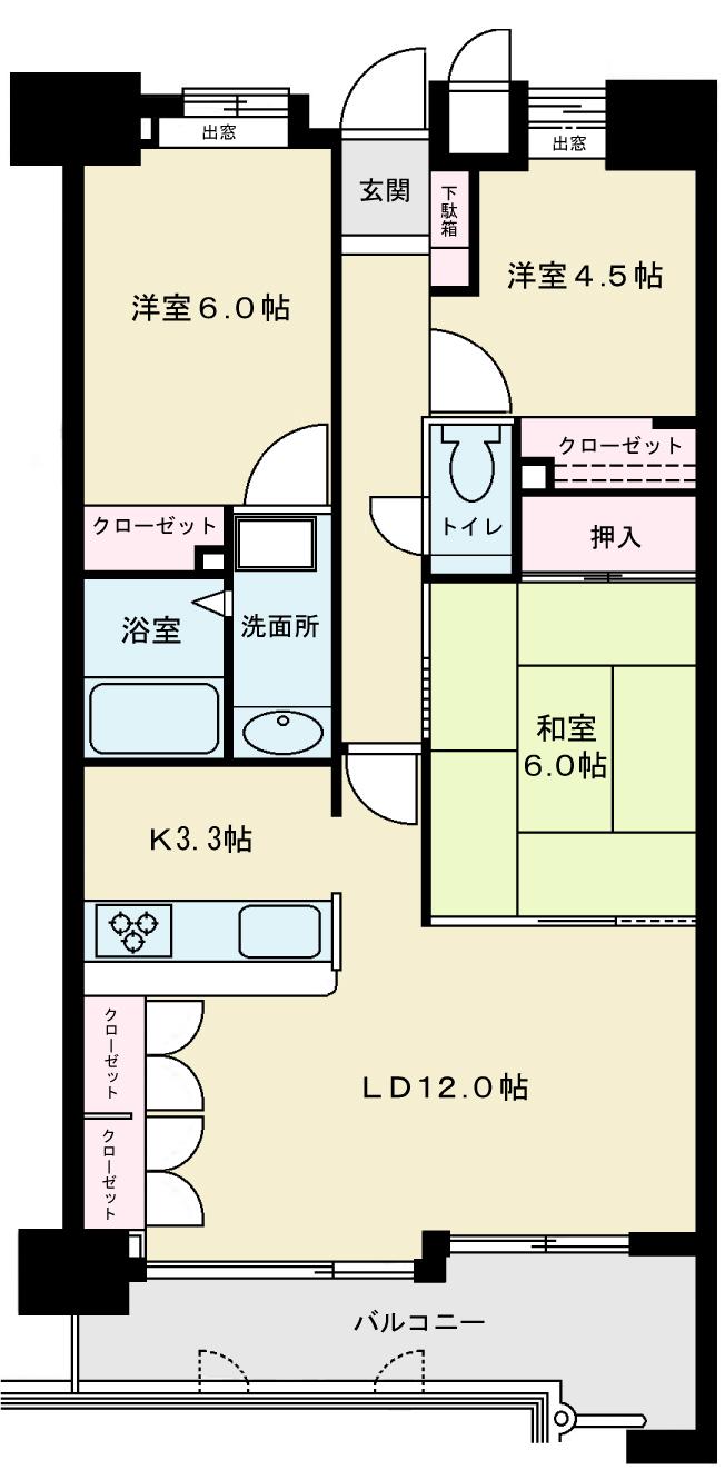 Floor plan. 3LDK, Price 10.6 million yen, Occupied area 72.96 sq m , Balcony area 12.17 sq m