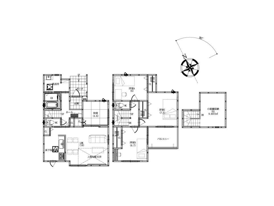 Floor plan. 29.6 million yen, 4LDK + S (storeroom), Land area 101.63 sq m , Building area 99.59 sq m plan