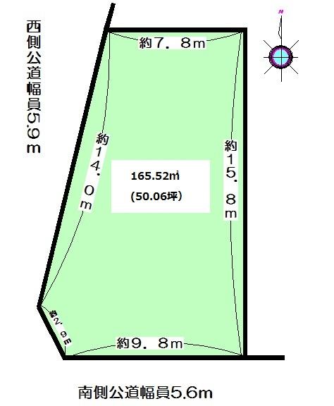 Compartment figure. Land price 13,900,000 yen, Land area 165.52 sq m southwest corner lot