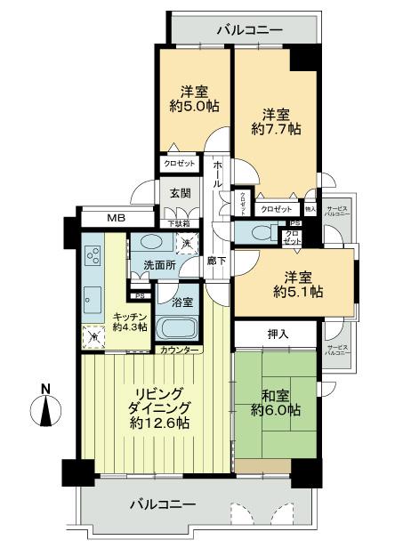 Floor plan. 4LDK, Price 13.5 million yen, Occupied area 89.75 sq m , Balcony area 19.52 sq m