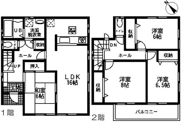 Floor plan. (Building 2), Price 29,800,000 yen, 4LDK, Land area 151.86 sq m , Building area 106 sq m