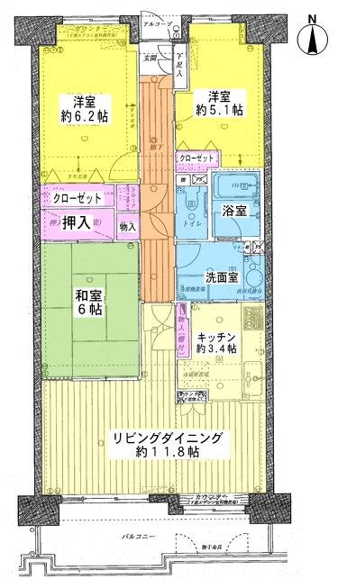 Floor plan. 3LDK, Price 11.9 million yen, Occupied area 77.14 sq m , Balcony area 9.03 sq m