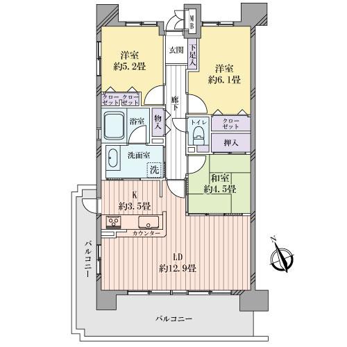 Floor plan. 3LDK, Price 18,800,000 yen, Occupied area 72.85 sq m , Balcony area 19.12 sq m