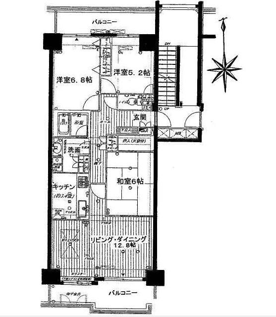 Floor plan. 3LDK, Price 11.9 million yen, Occupied area 74.49 sq m , Balcony area 14.39 sq m two-sided balcony