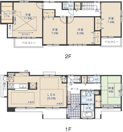 Floor plan. (K Building), Price 36,300,000 yen, 5LDK, Land area 168.07 sq m , Building area 141.98 sq m