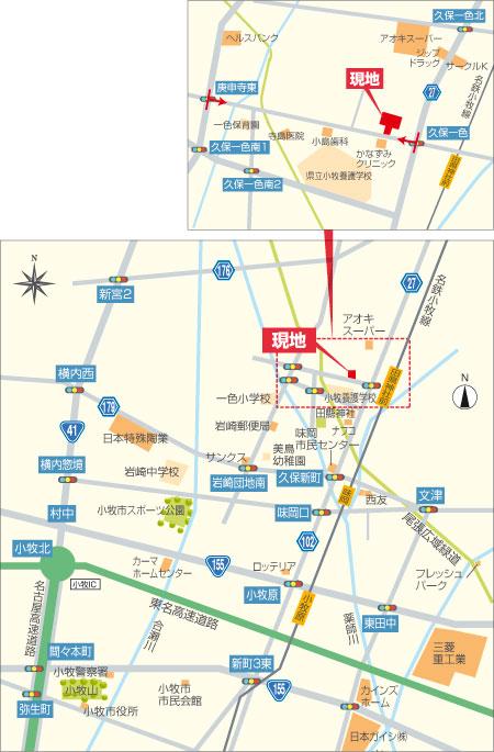 Local guide map. Happy to school and shopping, Meitetsu Komaki "Tagatajinjamae" 3 minute walk to the train station / Local guide map