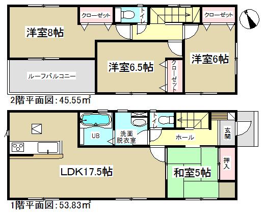 Floor plan. (Building 2), Price 24,900,000 yen, 4LDK, Land area 165.69 sq m , Building area 99.38 sq m