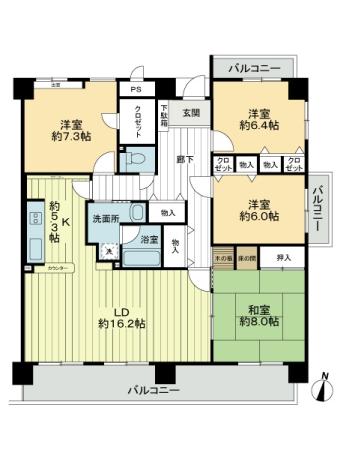 Floor plan. 4LDK, Price 11.5 million yen, Footprint 115.41 sq m , Balcony area 19.86 sq m footprint 115.41! Is 4LDK