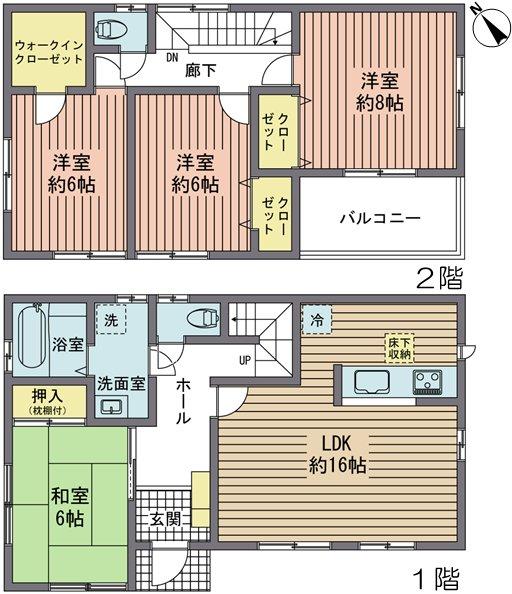 Floor plan. (3 Building), Price 26,800,000 yen, 4LDK, Land area 130.36 sq m , Building area 105.17 sq m