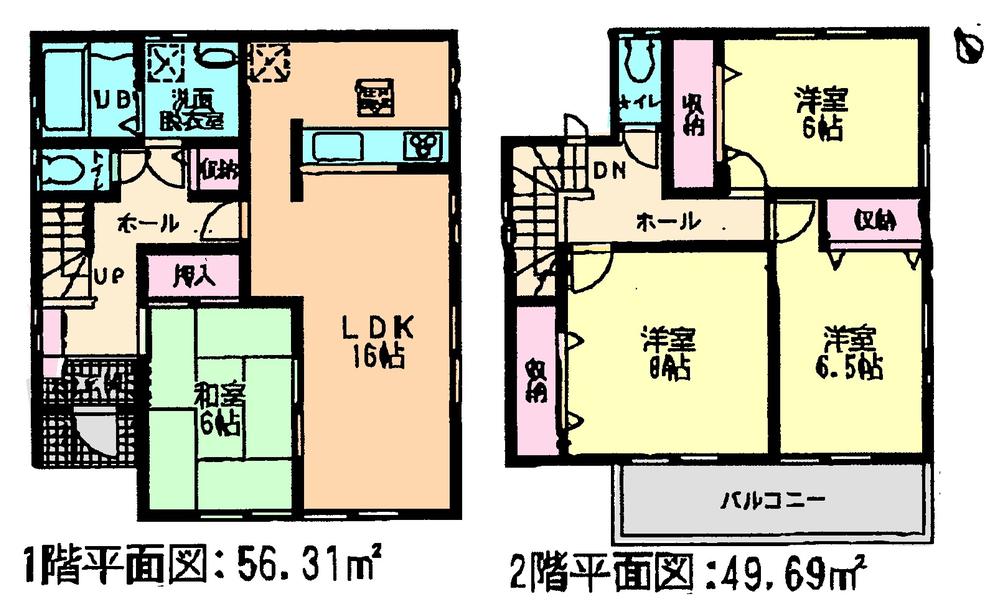 Floor plan. (Building 2), Price 29,800,000 yen, 4LDK, Land area 151.86 sq m , Building area 106 sq m