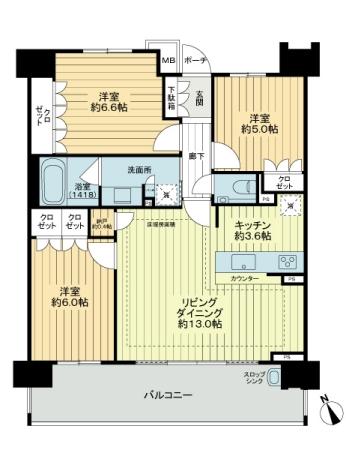 Floor plan. 3LDK, Price 26,800,000 yen, Footprint 75 sq m , Balcony area 16.38 sq m south is the open feeling of pride in the wide span of about 8.4m.