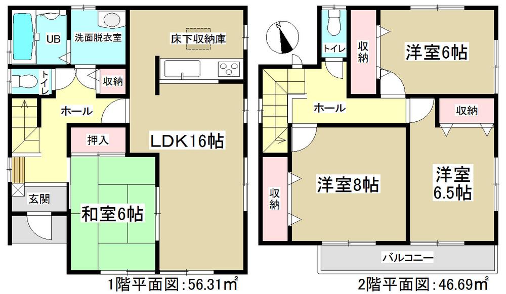 Floor plan. (Building 2), Price 29,800,000 yen, 4LDK, Land area 151.86 sq m , Building area 106 sq m